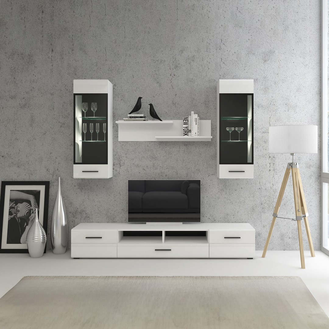 Меблева стінка Bianco 1, білий/білий глянець MDF фасад, з 4х елементів