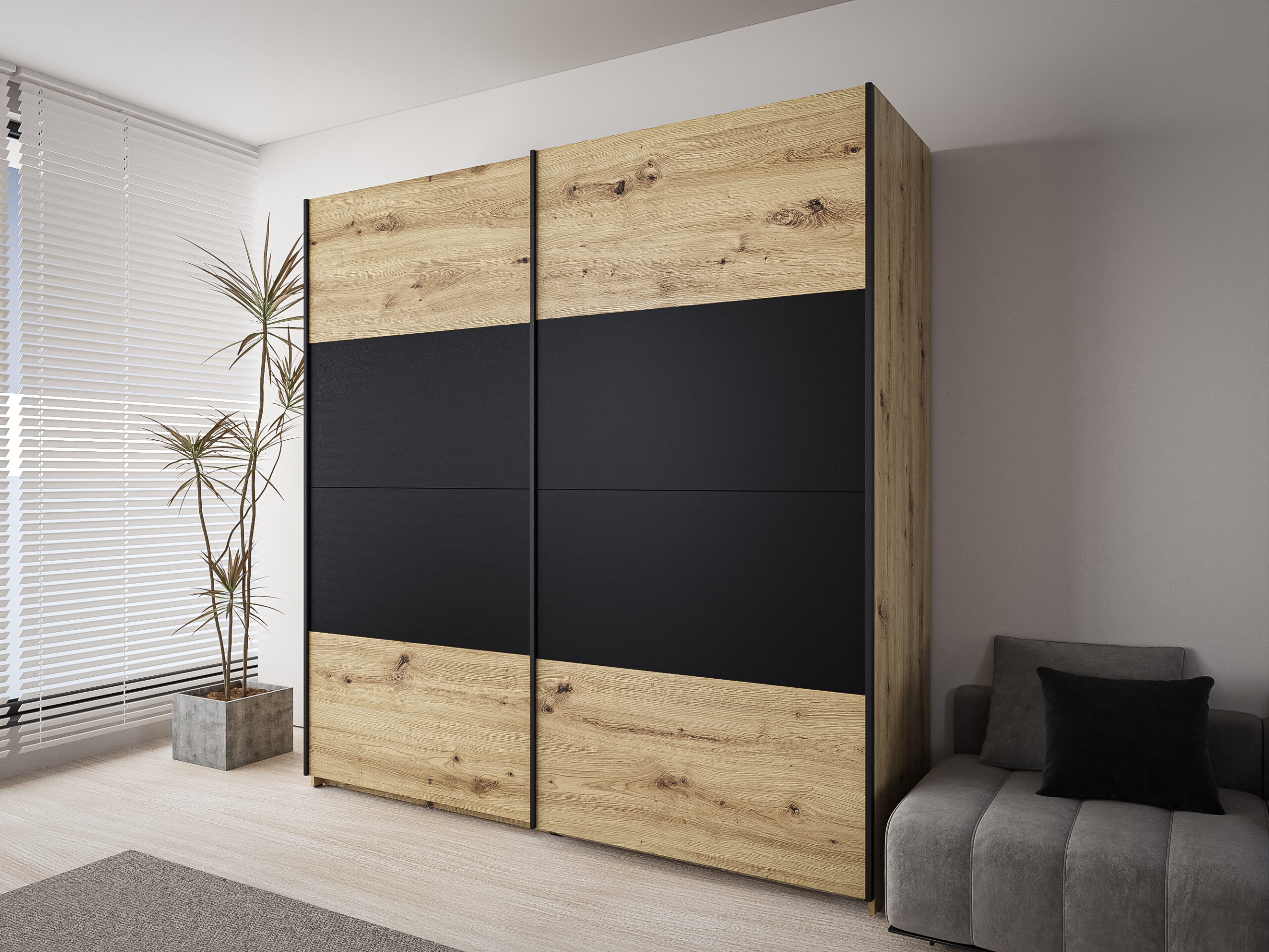 Smart Loft 2 ST200 Шафа гардеробна 2Д дуб артізан/дуб артізан, чорний