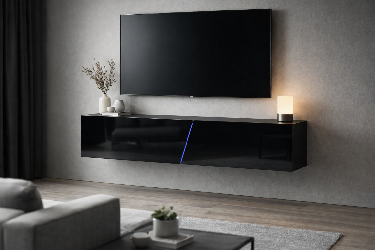 Slant SN160 Тумба під телевізор, чорний/чорний глянець MDF